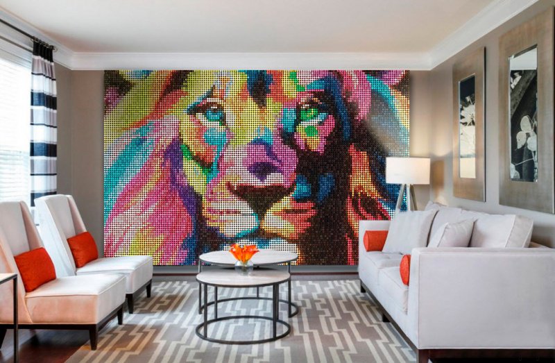 изображение льва, пайетки. декор интерьера